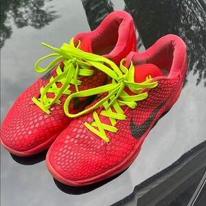 Nike Zoom Red Athletic Sneakers with Neon Yellow Laces